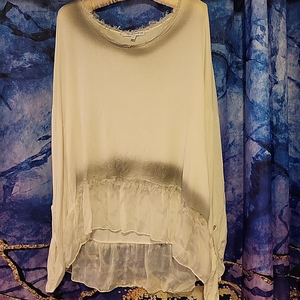 Tempo Paris Elegant Cream and Gray Blouse